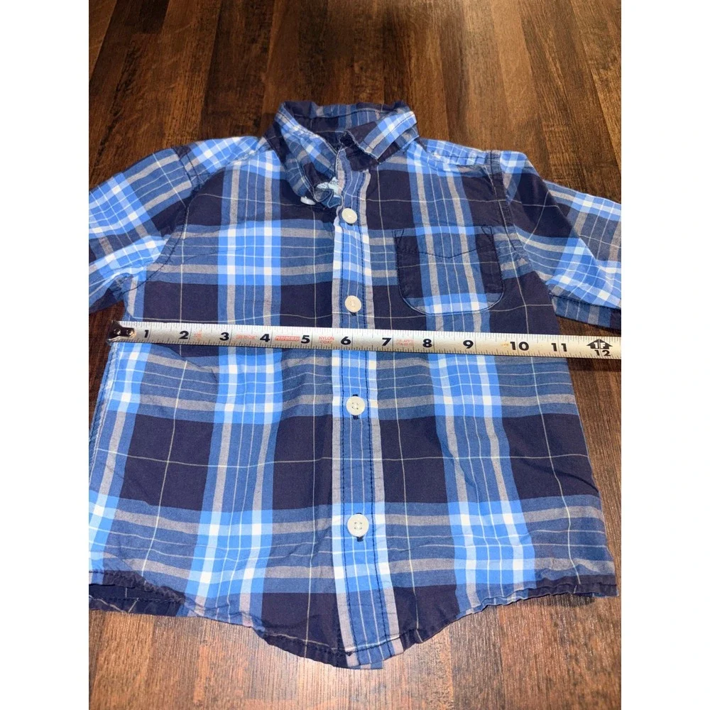 OshKosh B'gosh Boys Blue Plaid Long Sleeve‎ Button Down Shirt 18 Months
